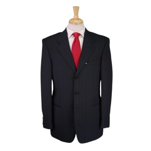 Gianni Versace Couture Vintage 90's Charcoal Black Striped 3B Wool Suit Suit 40R